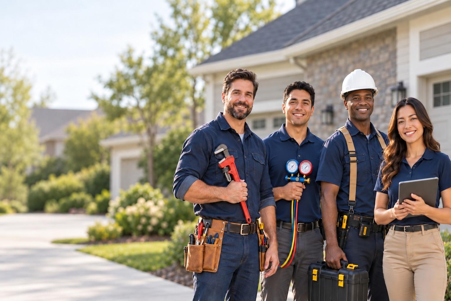 MainStreet Systems service team with plumbing, HVAC, electrical, and roofing professionals